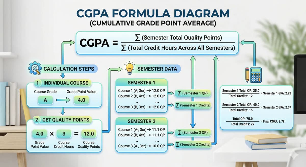 CGPA formula calculation example with credits and grade points (4.0 scale)